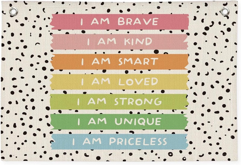 PLKMN Positive Affirmations Wall Decor, Calming Corner Toddler Reading Nook for Kids, Inspirational Canvas Banner Wall Hanging Banner Flag Decor for Classroom Homeschool Decor - Image 1